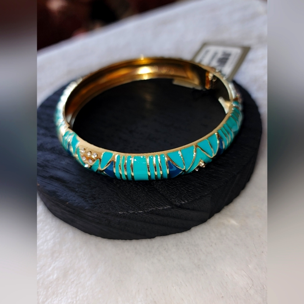 STUNNING Sequin™ Turquoise & Teal Enamel Hinged Bangle Bracelet NWT